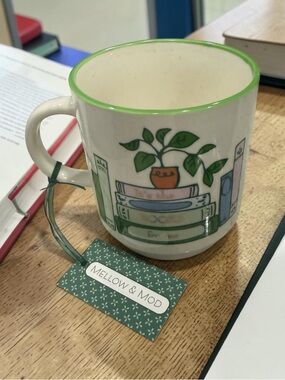 Green-Rim Ceramic Bookstack Mug